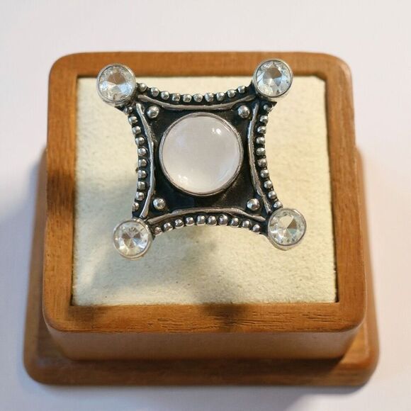 Celestial Rose Quartz Citrine Statement Ring – Handcrafted Elegance Size 7 New - Picture 1 of 7